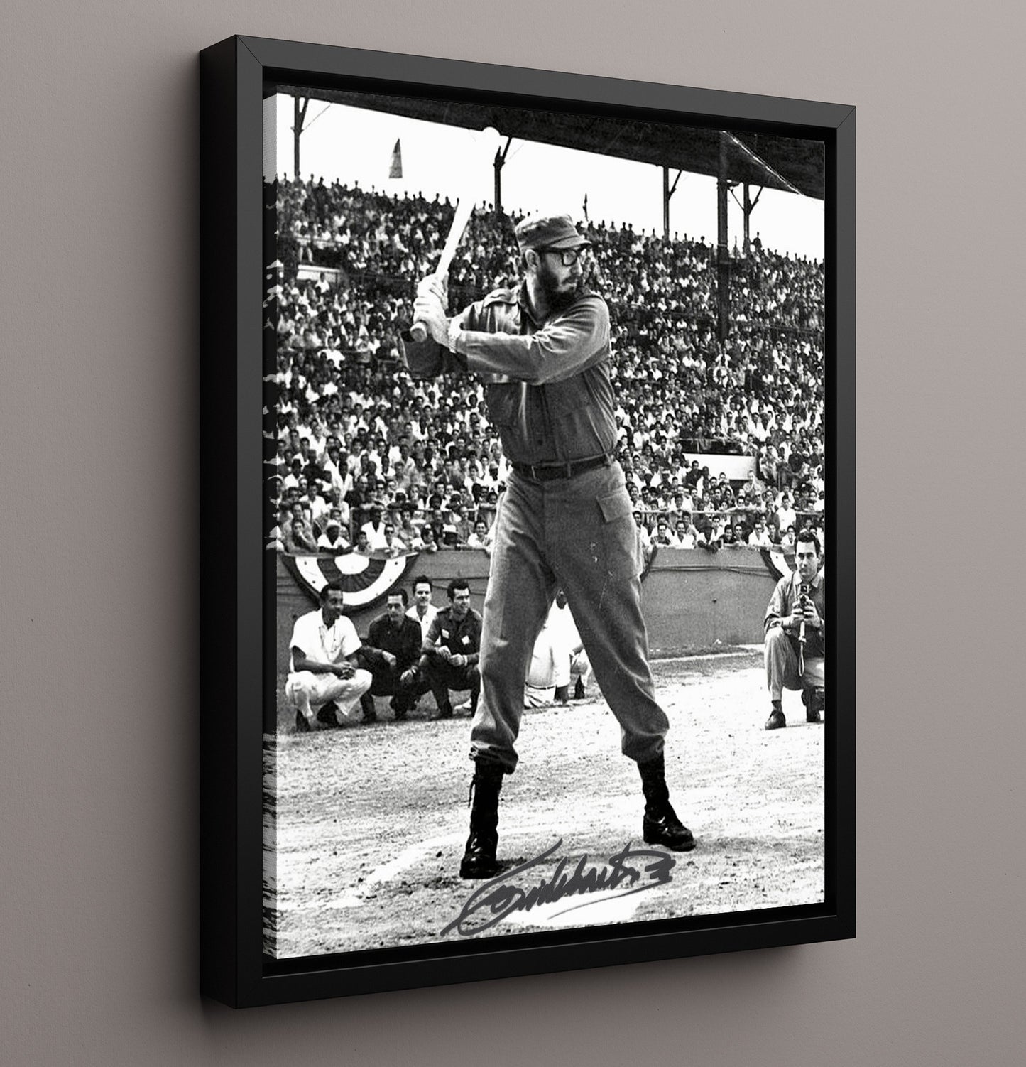 Historical - Fidel Castro - Baseball Stance Exhibition Game 1960S History Wall Art