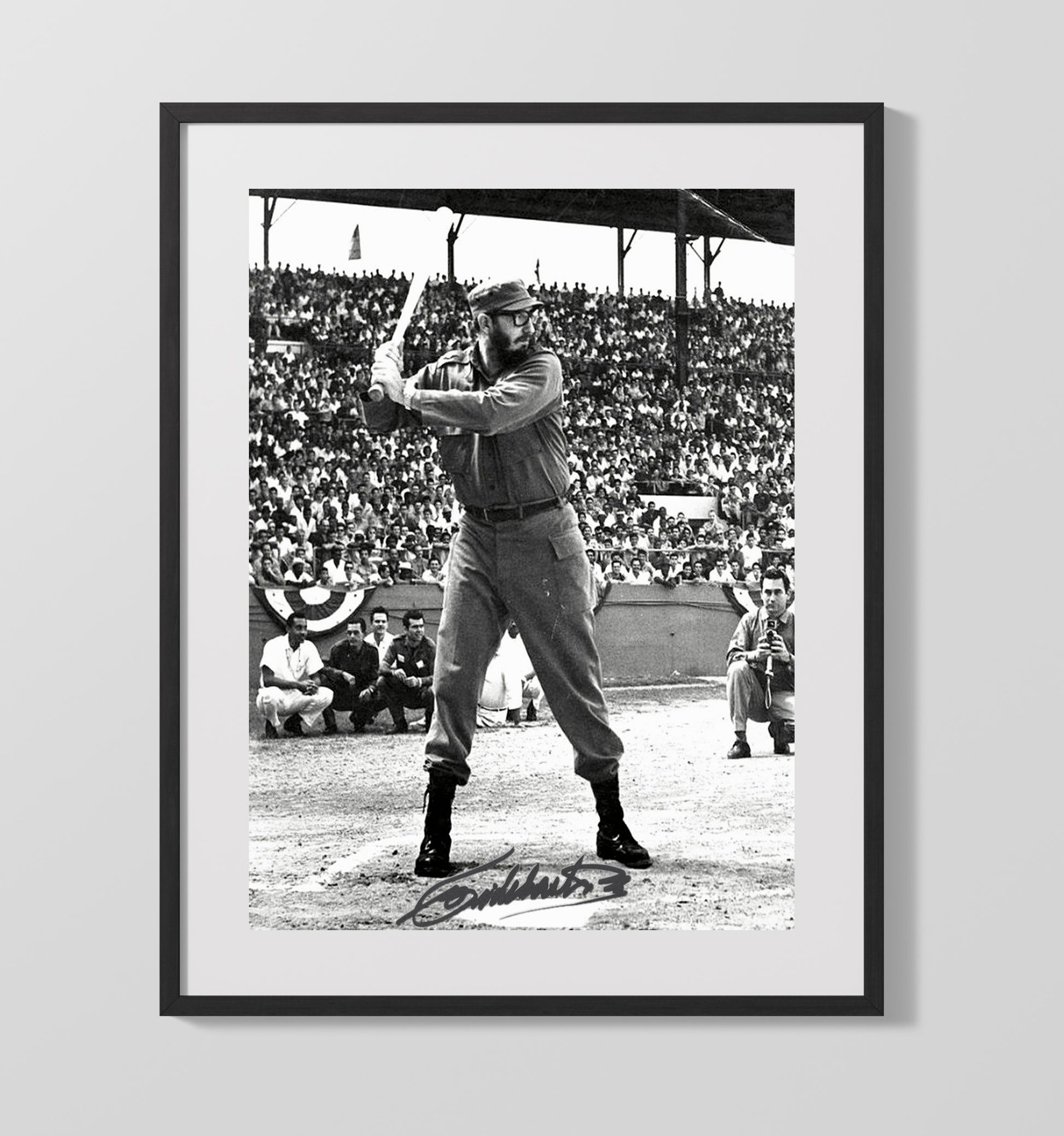 Historical - Fidel Castro - Baseball Stance Exhibition Game 1960S History Wall Art
