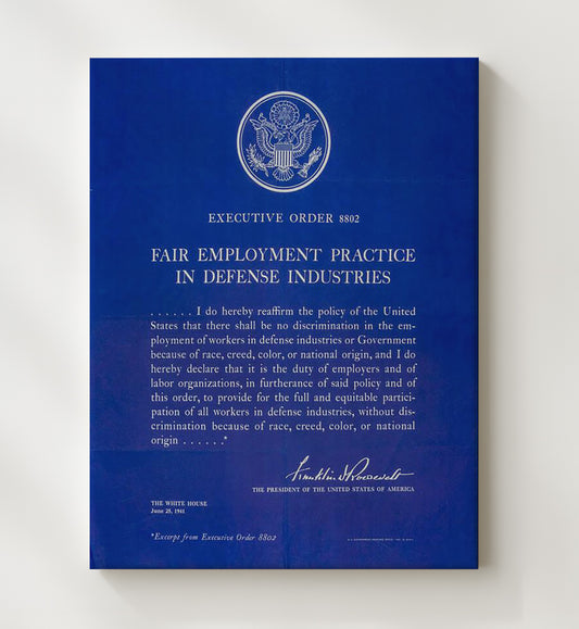 Franklin D. Roosevelt - Executive Order 8802 Fair Employment 1941 8x10 Canvas history wall art
