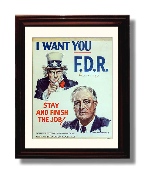Historical - Franklin D. Roosevelt - Finish The Job Campaign Poster 1944 History Wall Art