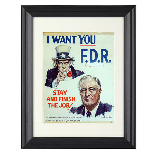 Franklin D. Roosevelt - Finish the Job Campaign Poster 1944 8x10 Beveled Frame history wall art
