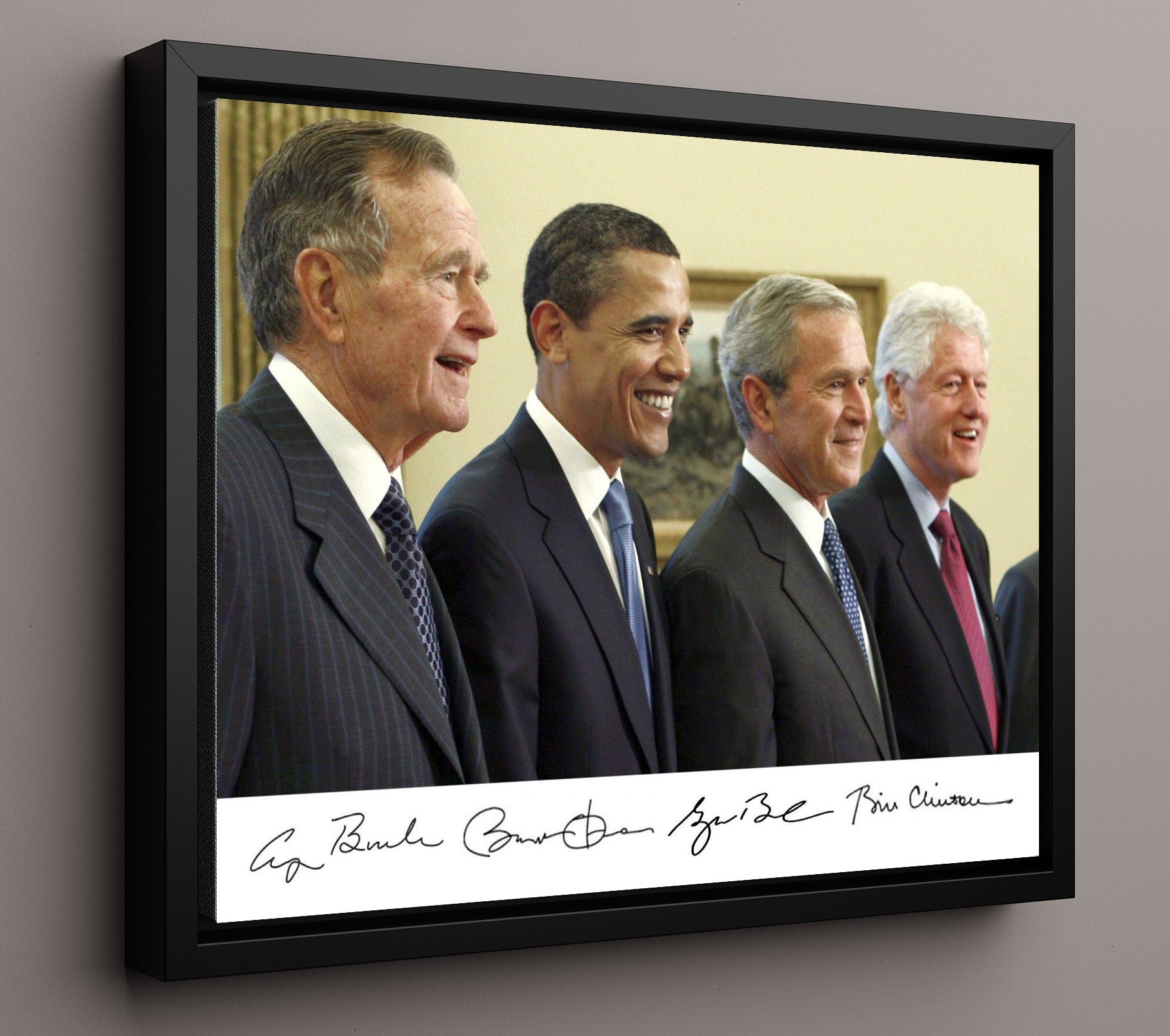 Historical - George H. W. Bushbarack Obamageorge W. Bush And Bill Clinton - Presidents Gathering Portrait - Landscape History Wall Art