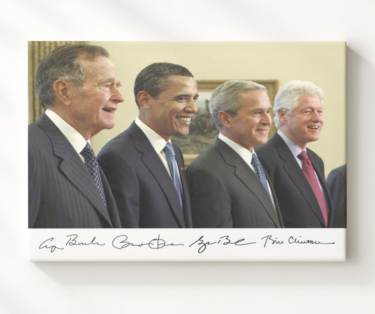George H. W. Bush, Barack Obama, George W. Bush and Bill Clinton - Presidents Gathering 8x10 Canvas history wall art