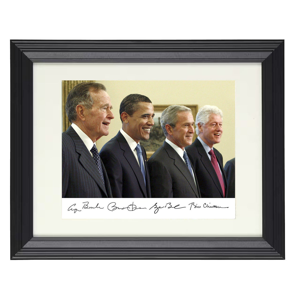 George H. W. Bush, Barack Obama, George W. Bush and Bill Clinton - Presidents Gathering 8x10 Beveled Frame history wall art