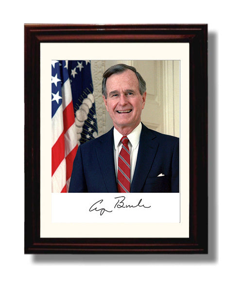Historical - George H. W. Bush - Official Headshot With Flag 1989 History Wall Art