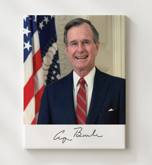 George H. W. Bush - Official Headshot with Flag 1989 8x10 Canvas history wall art