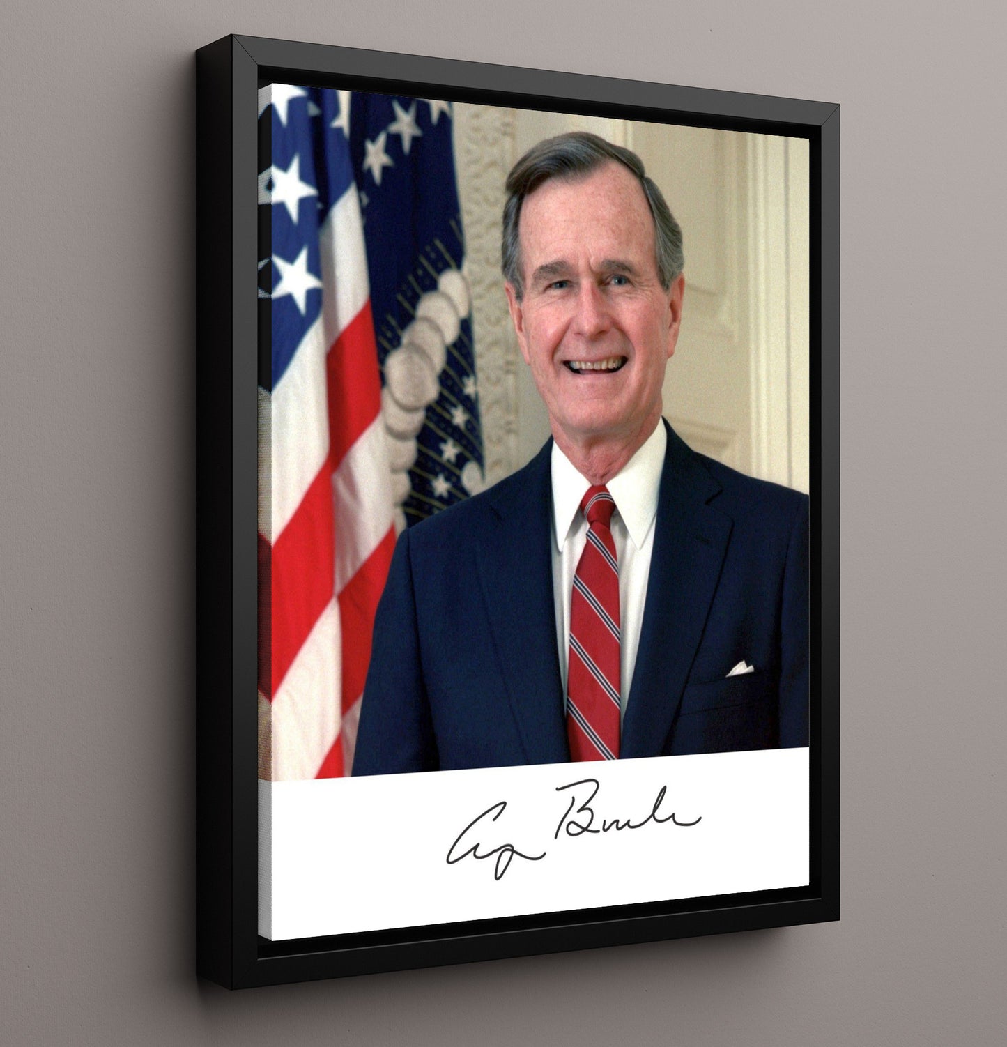 Historical - George H. W. Bush - Official Headshot With Flag 1989 History Wall Art