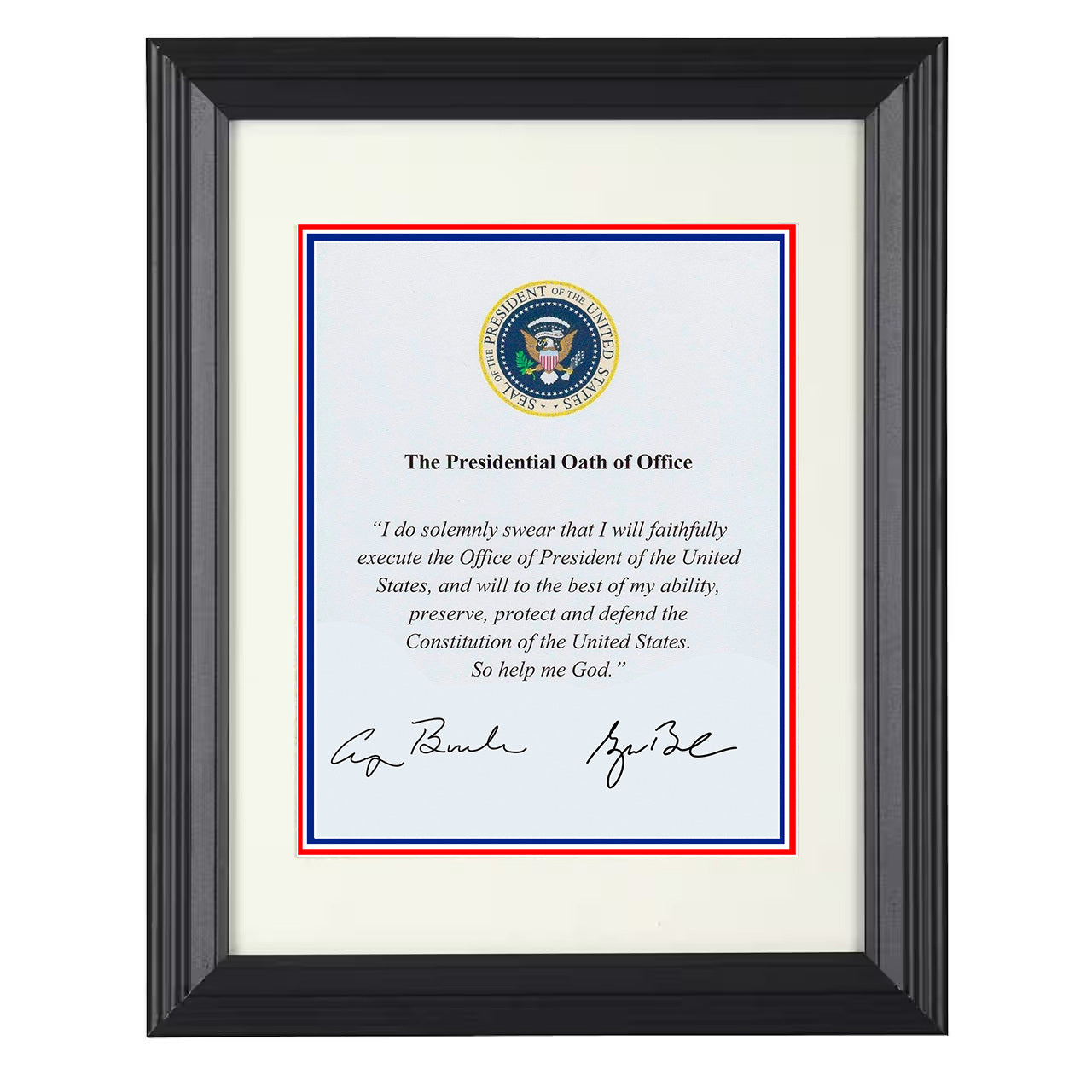 George H. W. and George W. Bush – Presidential Oath – 8x10 black beveled framed historical wall art