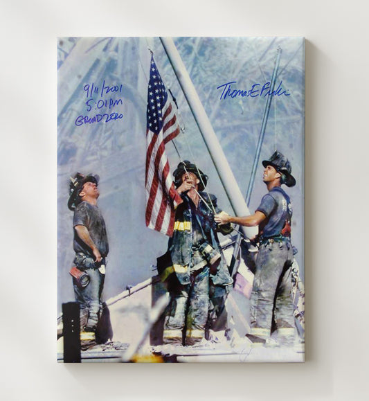 Ground Zero Firefighters - Raising American Flag September 11 2001 8x10 Canvas history wall art