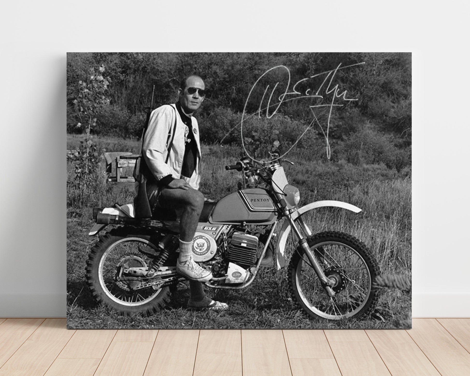 Historical - Hunter S. Thompson - Motorcycle Portrait  - Landscape History Wall Art