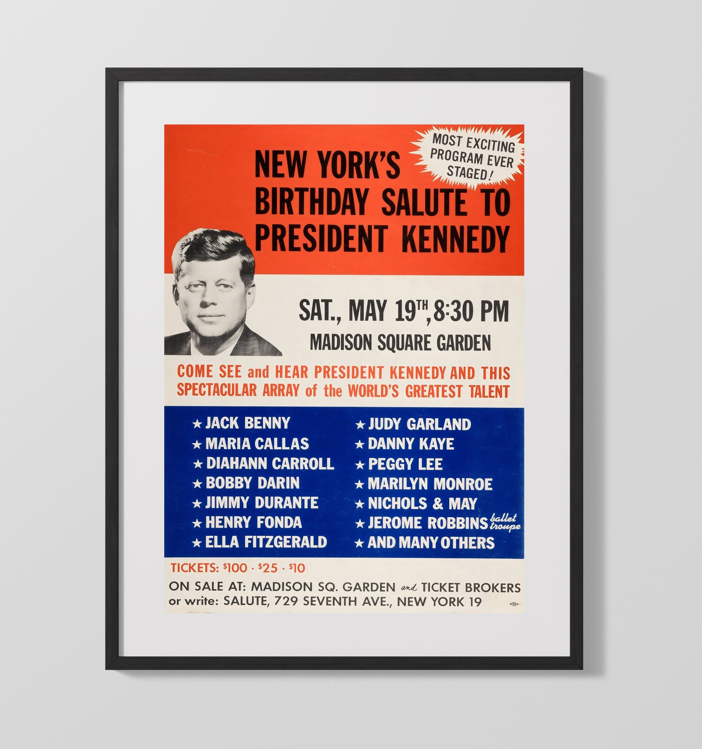 Historical - John F. Kennedy - Madison Square Garden Birthday Gala 1962 History Wall Art