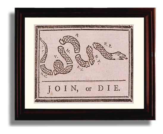 Historical - Join Or Die - Benjamin Franklin Unity Cartoon 1754 - Landscape History Wall Art