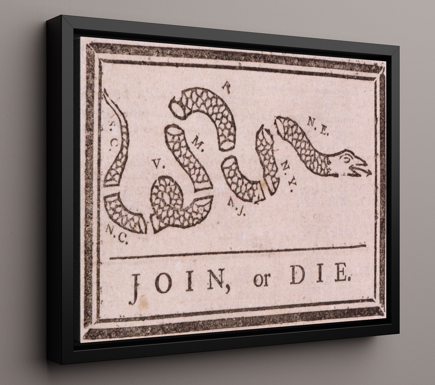 Historical - Join Or Die - Benjamin Franklin Unity Cartoon 1754 - Landscape History Wall Art