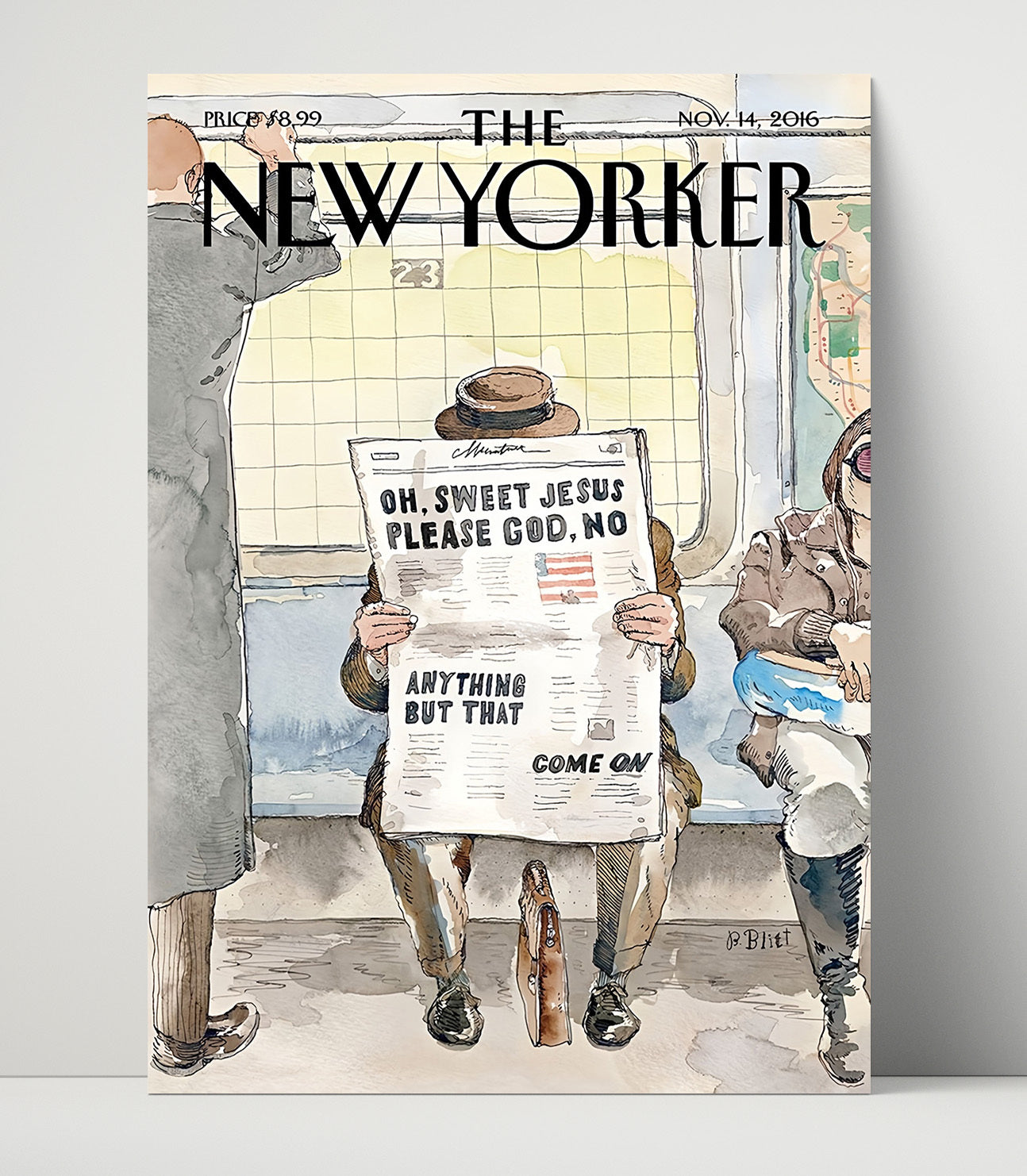 Historical - Magazine Cover Illustration - New Yorker Election Commentary Subway Scene 2016 History Wall Art