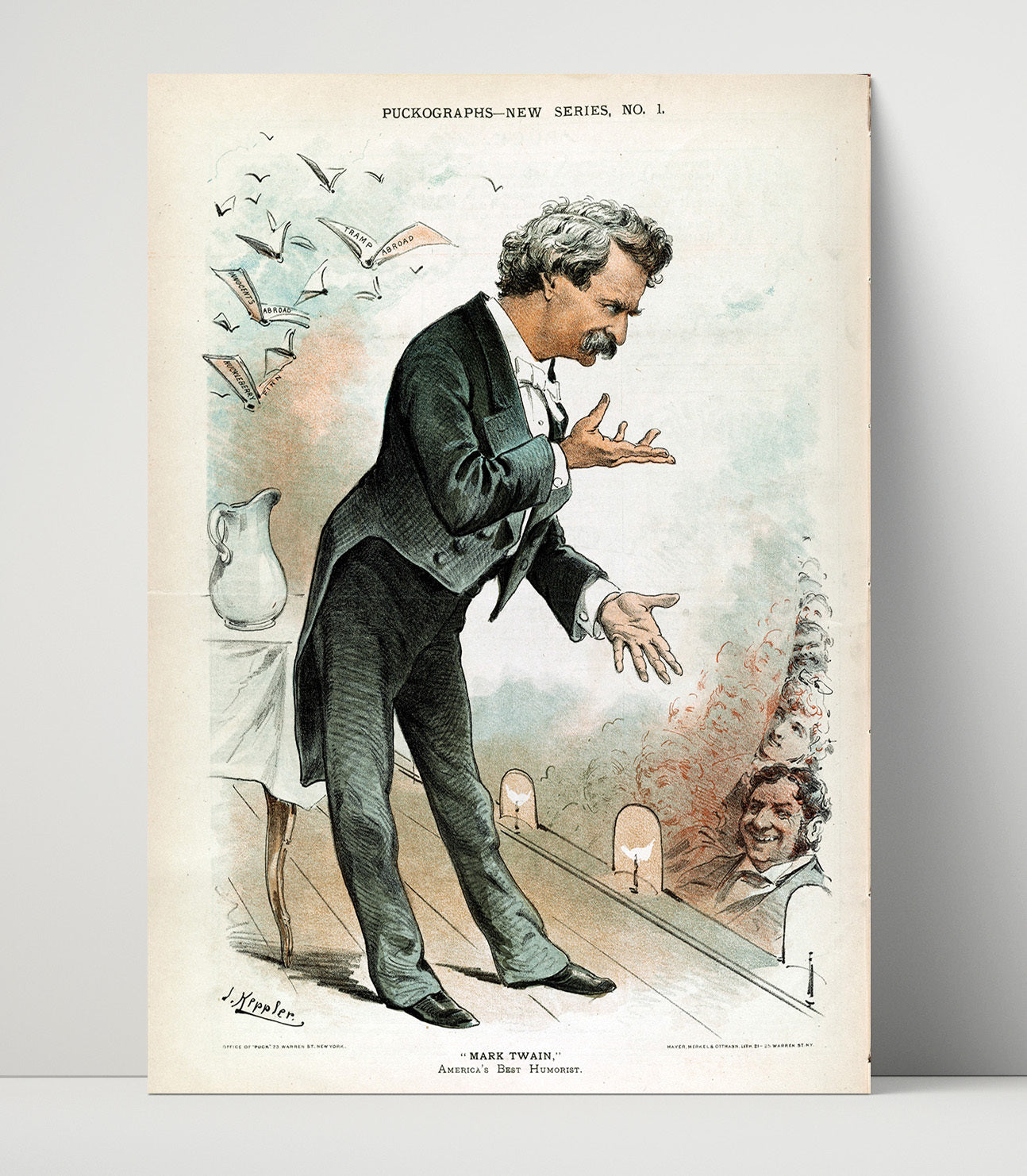 Historical - Mark Twain - Puck Magazine Satirical Cartoon 1884 History Wall Art