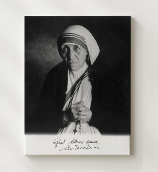 Mother Teresa - Holding Rosary Reflective 8x10 Canvas history wall art