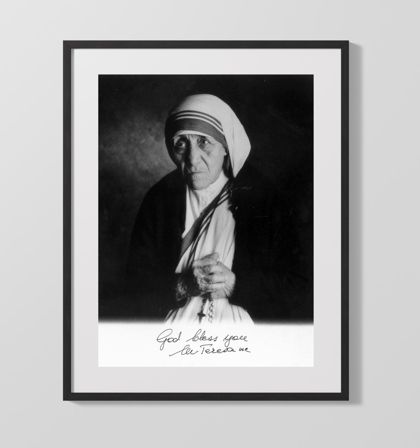 Historical - Mother Teresa - Holding Rosary Reflective Portrait History Wall Art