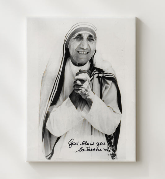 Mother Teresa - Smiling with Inscription 8x10 Canvas history wall art