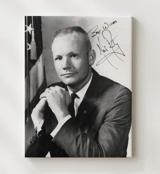 Neil Armstrong - Best Wishes Inscribed with Flag 8x10 Canvas history wall art