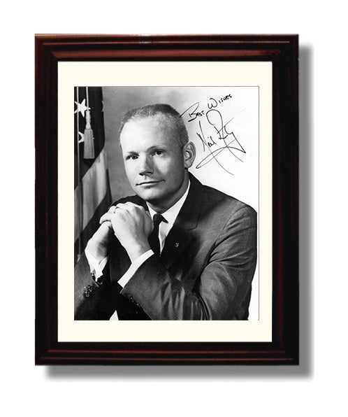 Historical - Neil Armstrong - Best Wishes Inscribed Portrait With Flag History Wall Art