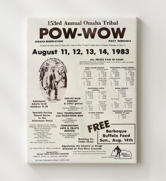 Omaha Tribe - 153rd Annual Powwow Poster 1983 8x10 Canvas history wall art