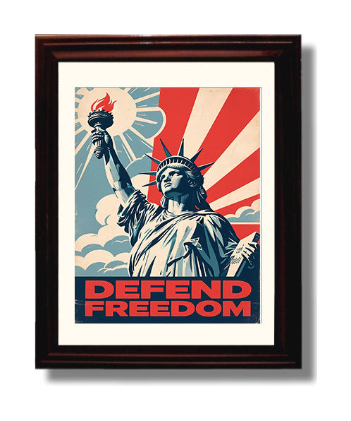 Historical - Patriotic Poster - Defend Freedom Statue Of Liberty Rays Design History Wall Art