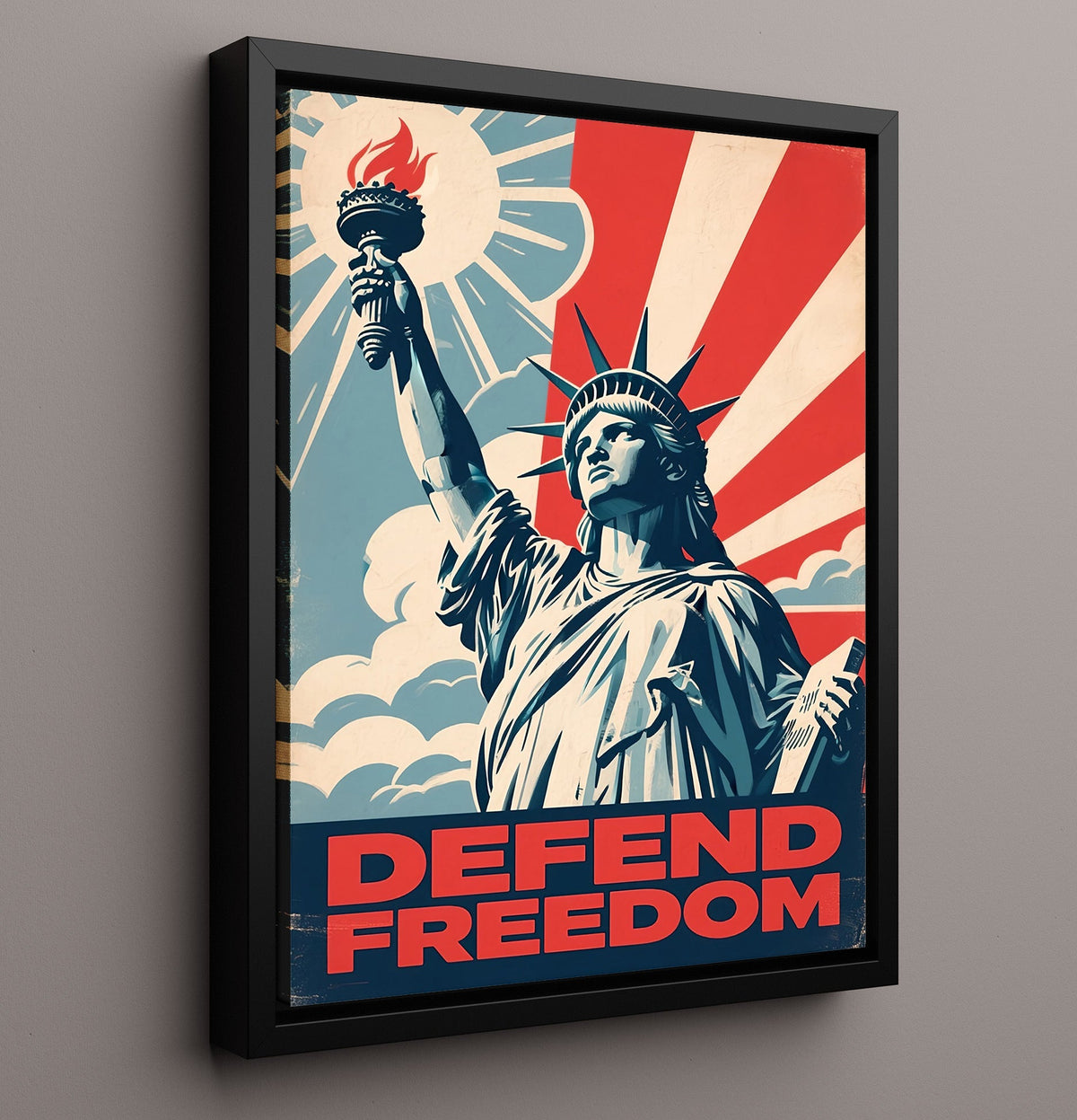 Patriotic Poster - Defend Freedom Statue of Liberty Rays Design 8x10 Framed Canvas history wall art