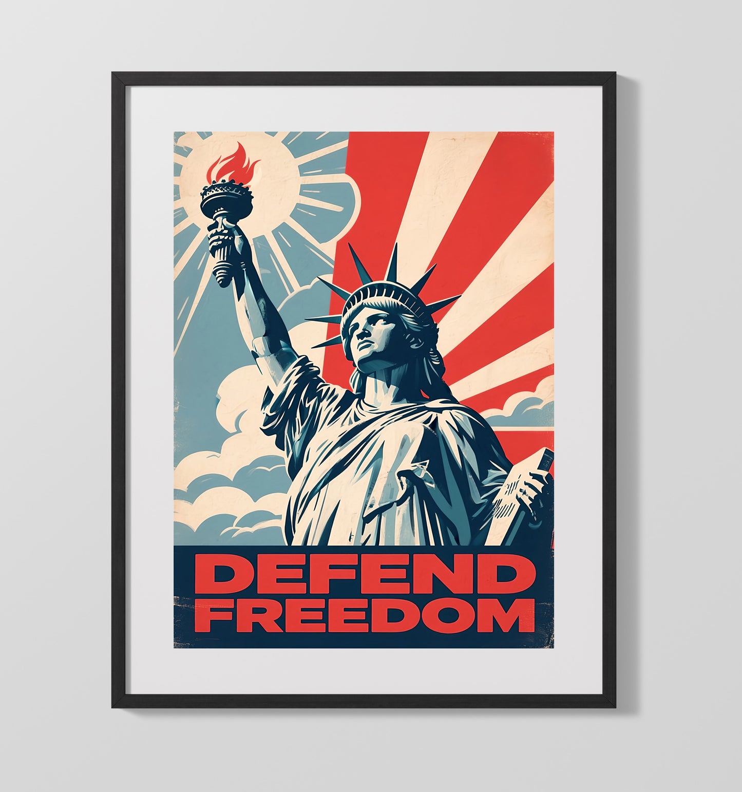 Historical - Patriotic Poster - Defend Freedom Statue Of Liberty Rays Design History Wall Art