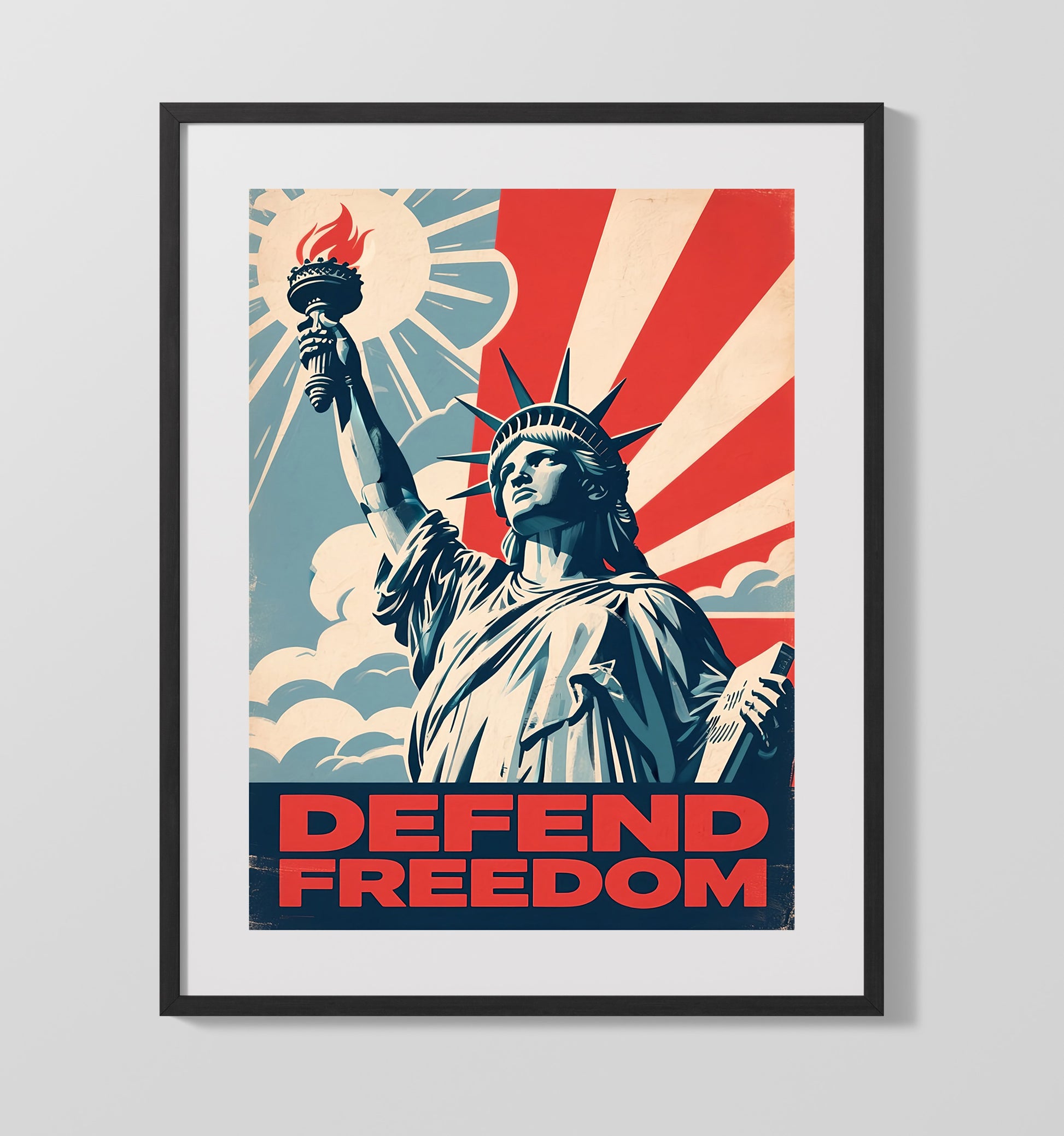 Historical - Patriotic Poster - Defend Freedom Statue Of Liberty Rays Design History Wall Art