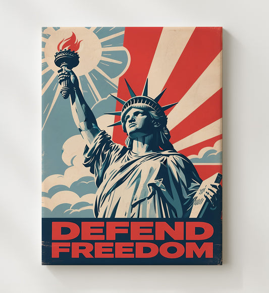 Patriotic Poster - Defend Freedom Statue of Liberty Rays Design 8x10 Canvas history wall art