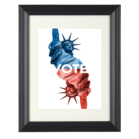 Patriotic Poster - Vote Statue of Liberty Split Red Blue Design 8x10 Beveled Frame history wall art