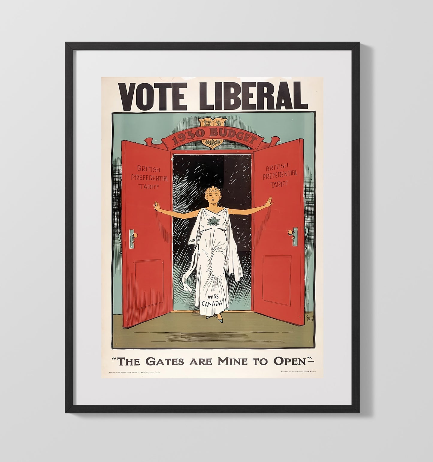 Historical - Political Campaign Poster - Vote Liberal 1930 Budget Miss Canada Illustration History Wall Art