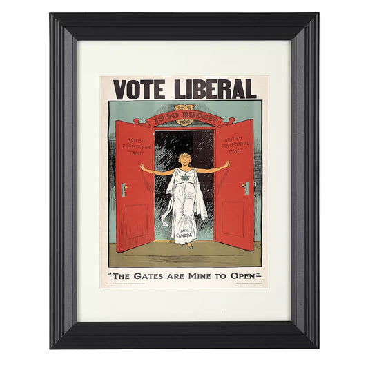 Political Campaign Poster - Vote Liberal 1930 Budget Miss Canada Illustration 8x10 Beveled Frame history wall art
