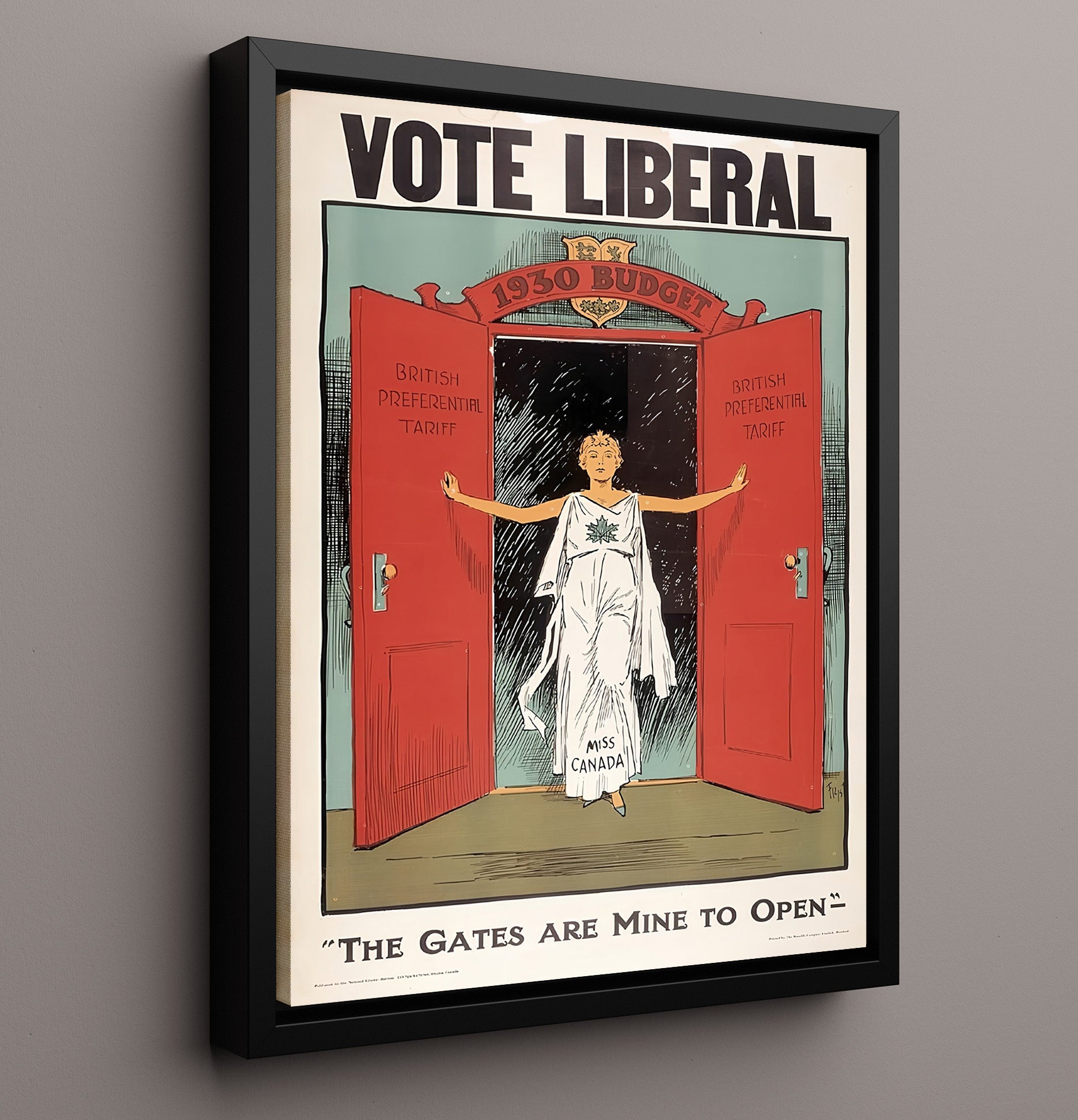 Historical - Political Campaign Poster - Vote Liberal 1930 Budget Miss Canada Illustration History Wall Art