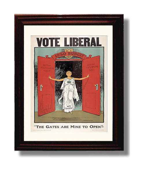 Historical - Political Campaign Poster - Vote Liberal 1930 Budget Miss Canada Illustration History Wall Art