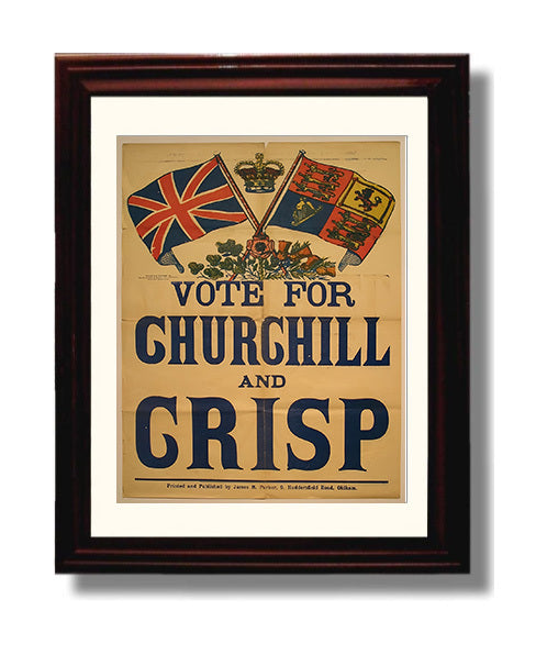 Historical - Political Campaign Poster - Vote For Churchill British Flag Crown Graphic History Wall Art
