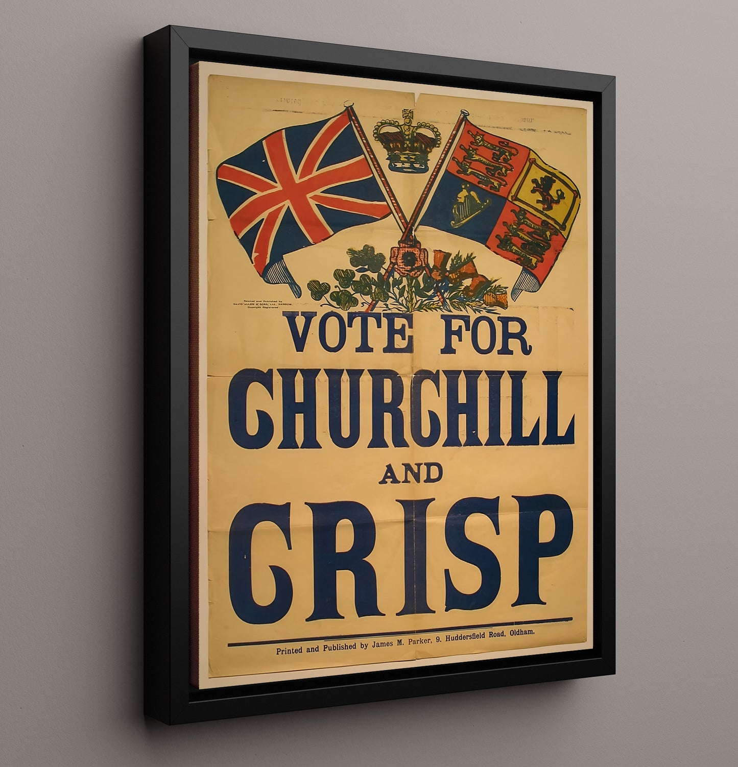 Historical - Political Campaign Poster - Vote For Churchill British Flag Crown Graphic History Wall Art