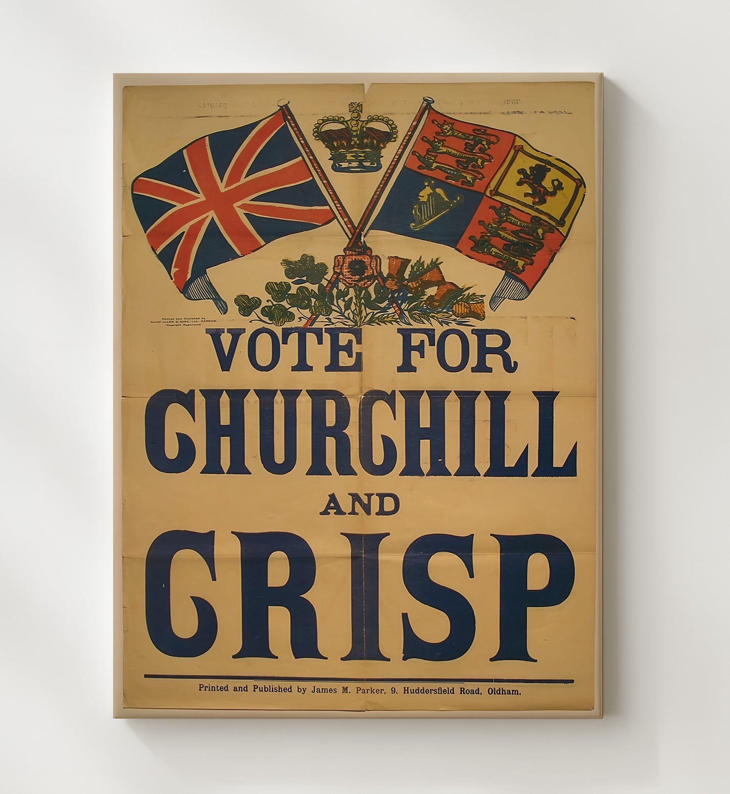 Historical - Political Campaign Poster - Vote For Churchill British Flag Crown Graphic History Wall Art