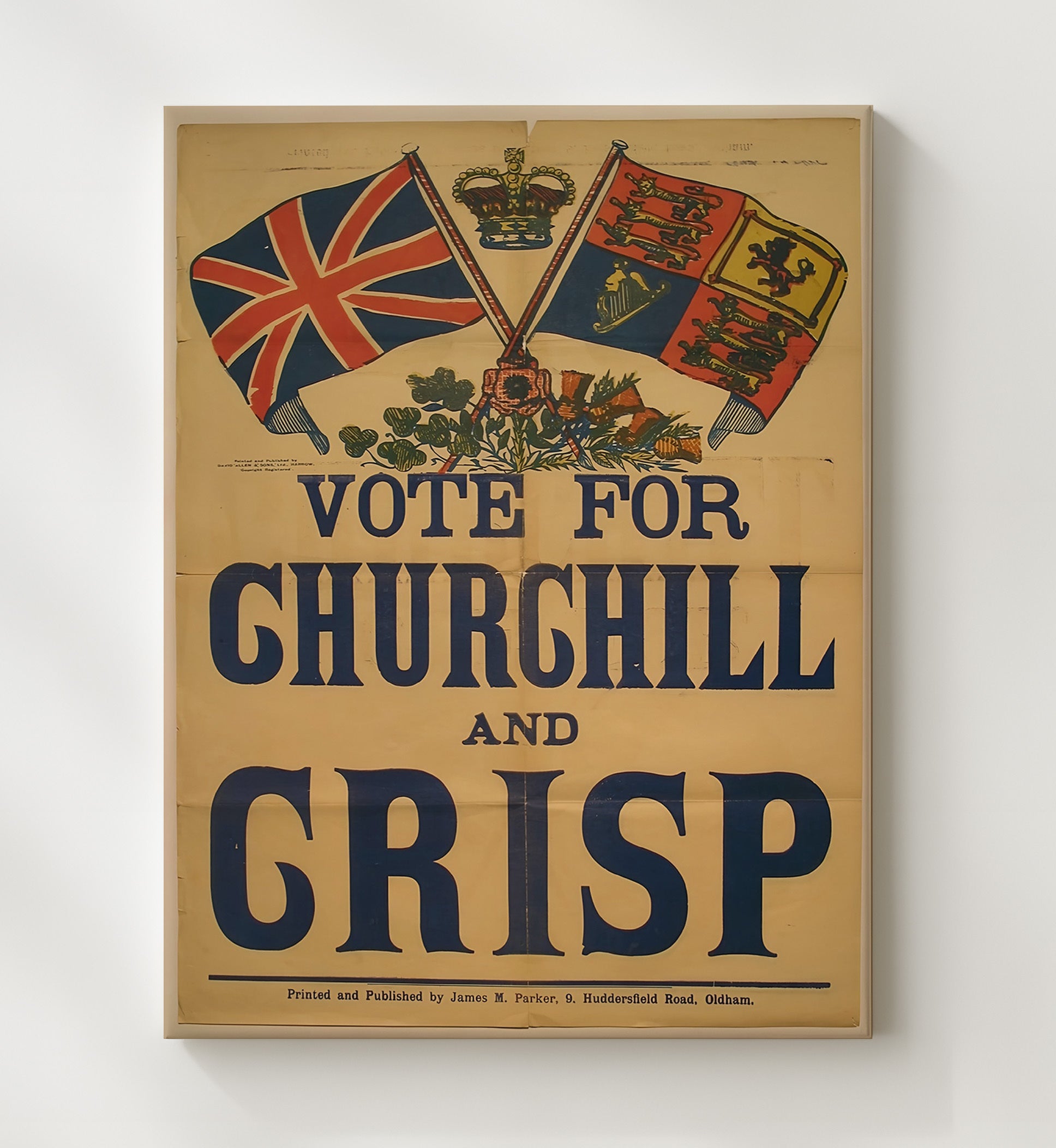 Historical - Political Campaign Poster - Vote For Churchill British Flag Crown Graphic History Wall Art
