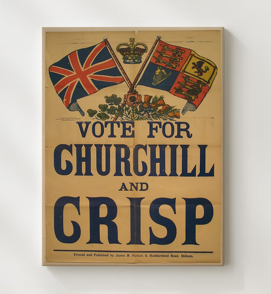 Political Campaign Poster - Vote for Churchill British Flag Crown Graphic 8x10 Canvas history wall art