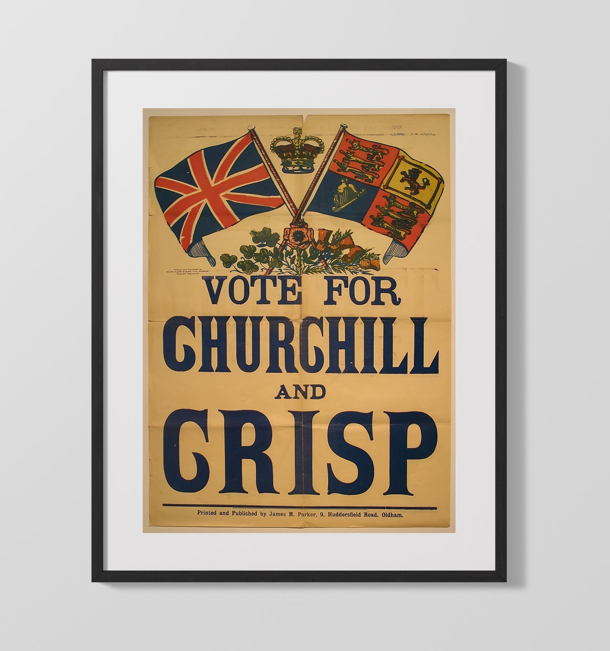Political Campaign Poster - Vote for Churchill British Flag Crown Graphic 16x20 Gallery Frame history wall art