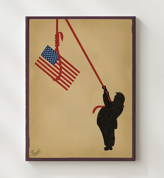 Political Commentary Poster - Hanging Flag Noose Symbolism Minimalist Design 8x10 Canvas history wall art