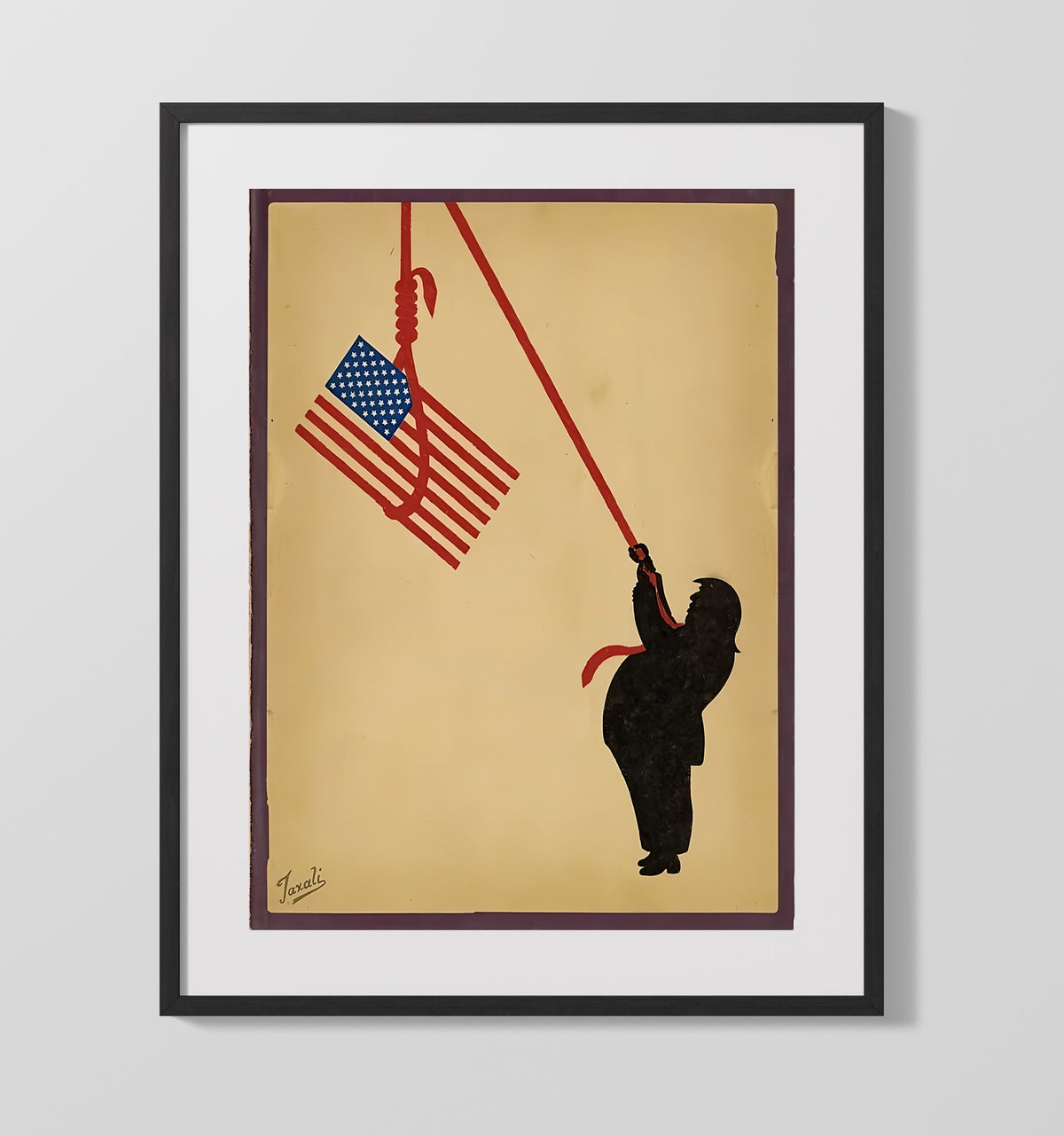 Political Commentary Poster - Hanging Flag Noose Symbolism Minimalist Design 16x20 Gallery Frame history wall art