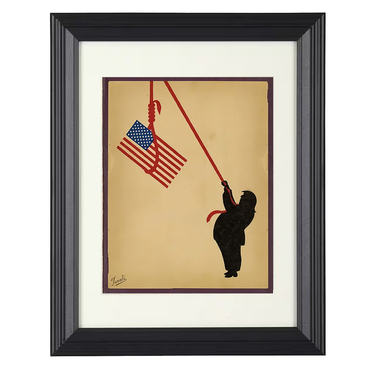 Political Commentary Poster - Hanging Flag Noose Symbolism Minimalist Design 8x10 Beveled Frame history wall art
