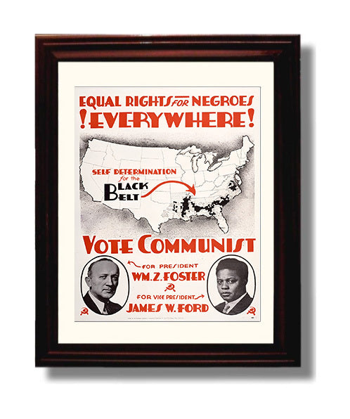 Historical - Political Poster - Equal Rights Everywhere Black Belt Map Vote Communist History Wall Art