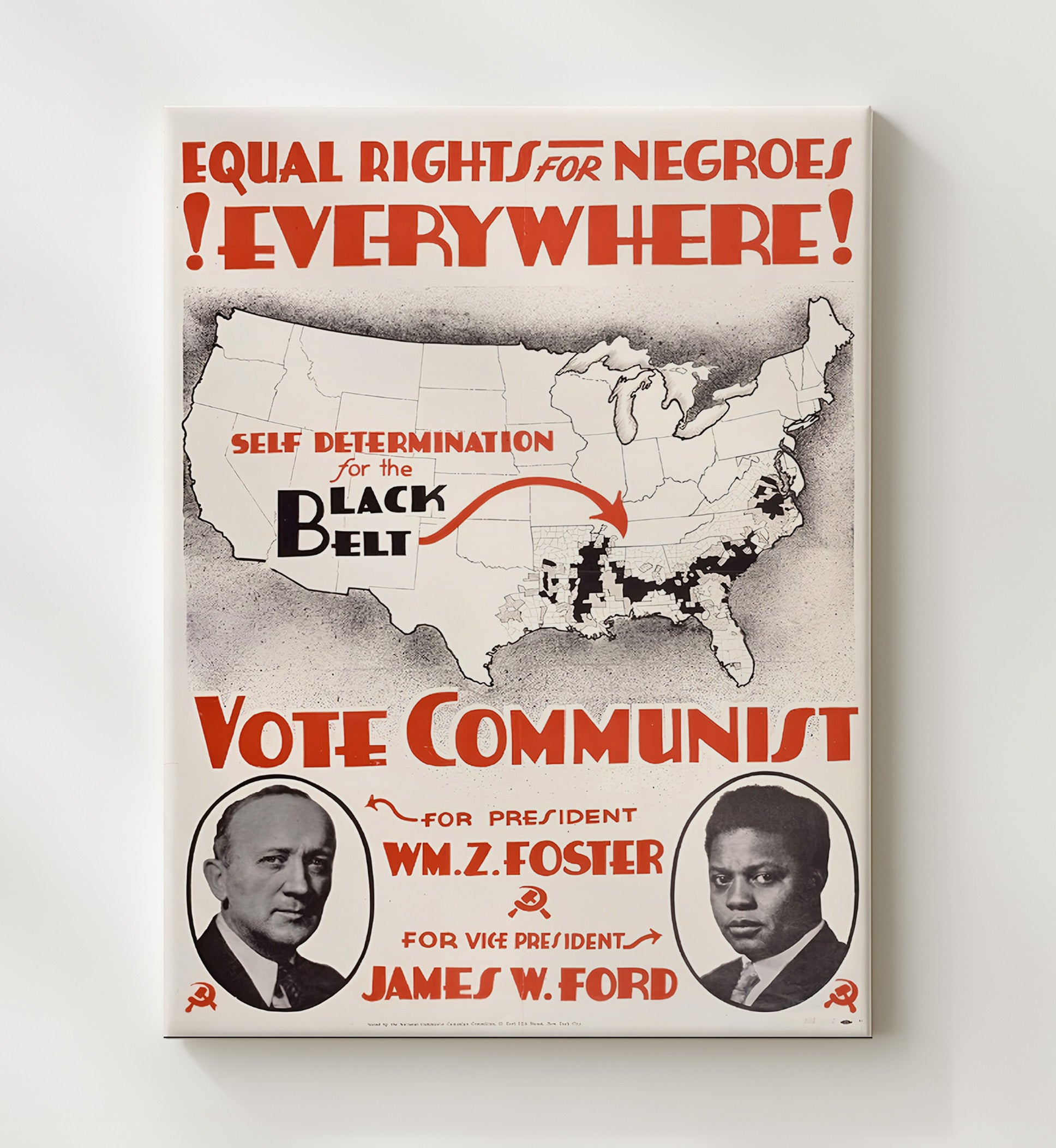 Historical - Political Poster - Equal Rights Everywhere Black Belt Map Vote Communist History Wall Art