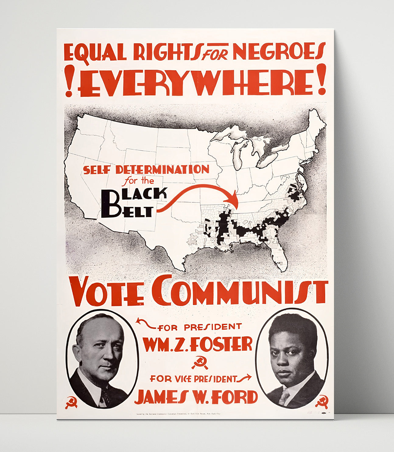 Historical - Political Poster - Equal Rights Everywhere Black Belt Map Vote Communist History Wall Art