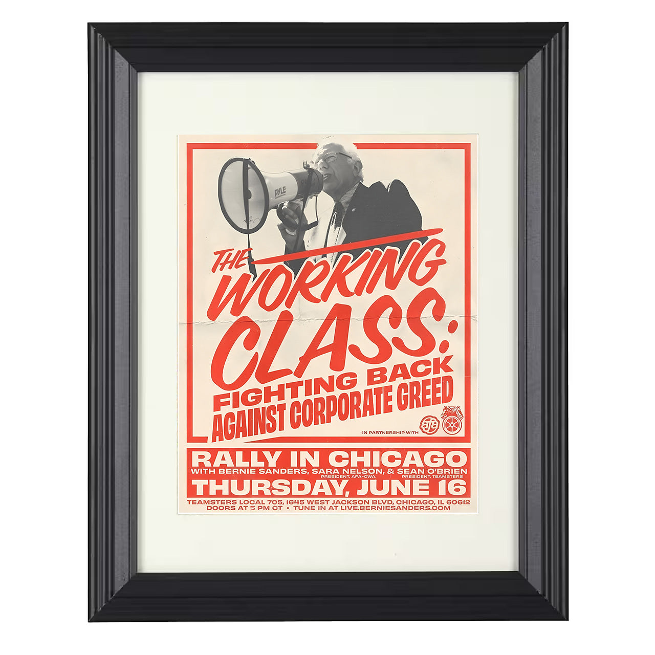 Bernie Sanders – Working Class Rally Artwork – 8x10 black beveled framed historical wall art