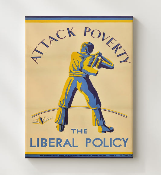 Political Satire Poster - Attack Poverty the Liberal Policy Illustration 8x10 Canvas history wall art