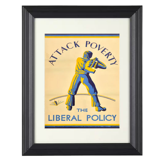 Political Satire Poster - Attack Poverty the Liberal Policy Illustration 8x10 Beveled Frame history wall art